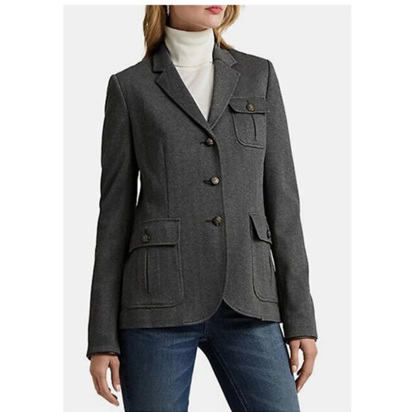 Ralph Lauren Lauren Women's Herringbone Jacquard-Knit Blazer Grey 2 - Picture 2 of 9